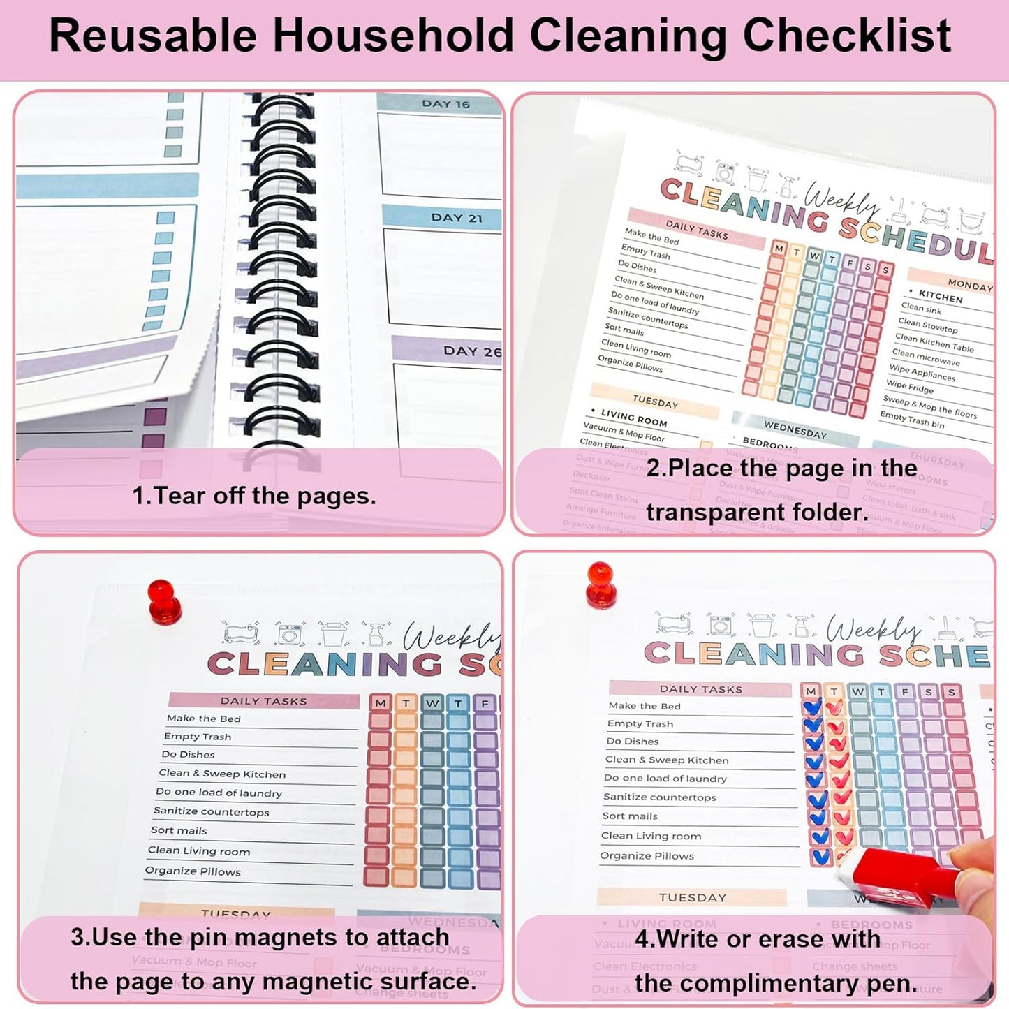 Skiennix Cleaning Planner - Daily & Weekly Household Schedule Organizer | Editable Chore Chart Notebook