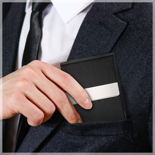 Yexiya 6 Pcs Leather Business Card Holder Case PU Leather Business Pocket Card Holders Wallet with Magnetic Closure for Men Women Office Gifts, Black