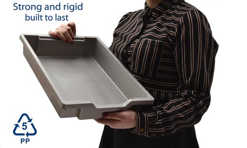 Gratnells Shallow F1 Storage Tray, Pack of 8, Heavy Duty School, Industrial & Utility Storage Bins, 12.3" x 16.8" x 3" (Silver)