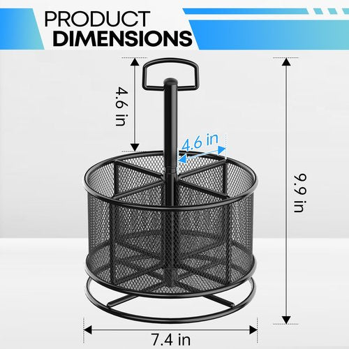 MINDEPOT 360-Degree Rotating Pen Holder for Desk, Mesh Pencil Organizer Multi-Functional Pen Holder, 4 Compartments Desktop Stationary Organizer, Home Office Black