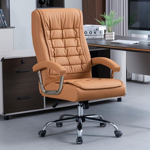 HOXNE Executive Adjustable Leather Chair High Back Swivel with Padded Armrest 350lbs Load-Bearing Spring Seat Computer Desk Chair for Home Office (Khaki)