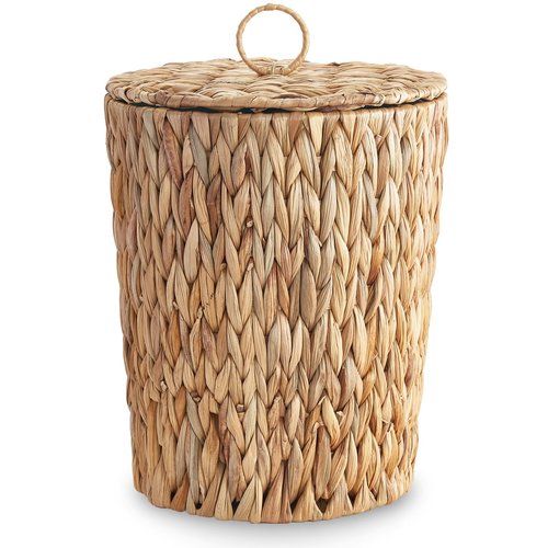 4 Gallons Wicker Trash Can with Lid - Bathroom Garbage Can - Boho Hand Woven Natural Water Hyacinth Wicker Waste Basket for Bedroom, Living Room, Home, Office
