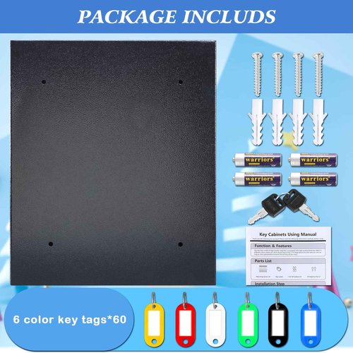 KYODOLED Electronic 60-Key Cabinet Wall-Mounted Digital Key Safe, Key Lock Box, Large Security Key Box for Keys Holder, Heavy-Duty Combination Lock Storage Box, 14.3'' X 12'' X3.94'' (Black, 60 Keys)