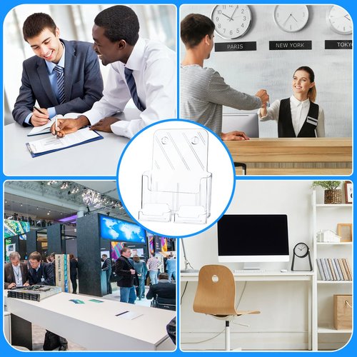 Outus 2 Sets 8.5 x 11'' Acrylic Brochure Holder with Business Card Holder Bifold Acrylic Literature Display Stand Half Page Flyer Display Magazine Pamphlet Booklet Stand for Desk Wall Mount