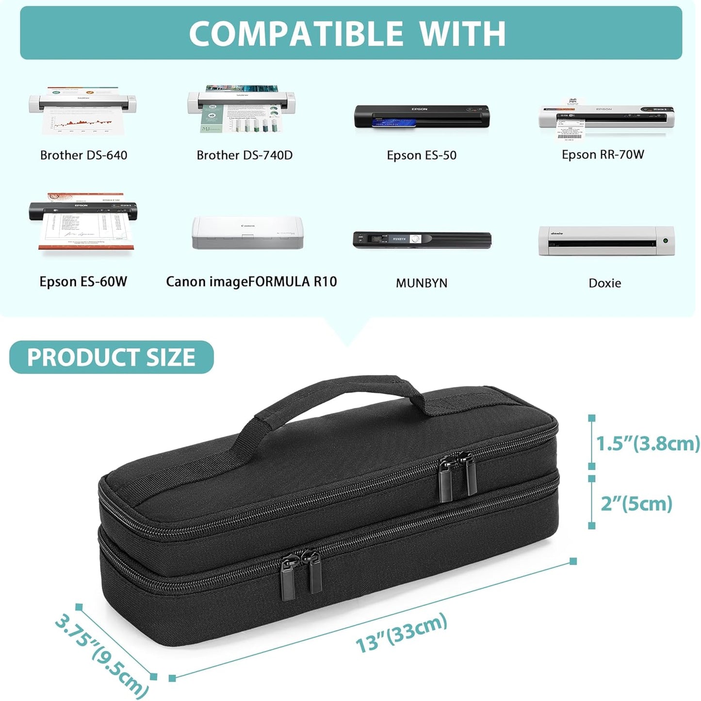 Yarwo Double-Layer Document Scanner Travel Case - Compatible with Brother, Canon, Epson | Black