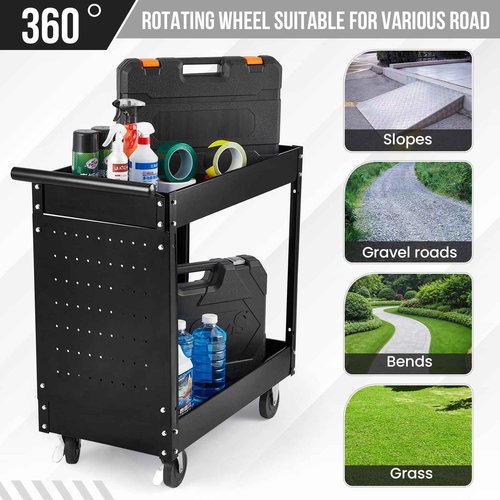 2 Tray Tool Cart, 400 LBS Capacity Rolling Tool Carts On Wheels, Heavy Duty Utility Cart with Pegboard, Mechanic Tool Storage Cart for Garage, Warehouse and Repair Shop
