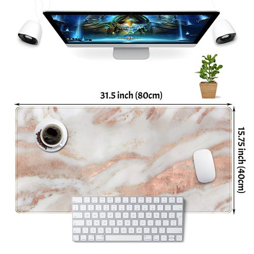 Rose Gold Marble Desk Mat Cute Desk Decor Mouse Pad, Abstraction Metallic Luxury Large Gaming Mousepad (31.5x15.75 in), Women Girly Keyboard Mat Computer Desk Pad for Work/Office/Home