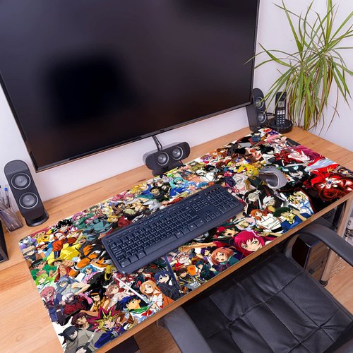 KINPLE Extended Large Gaming Mouse Pad, Full Desk Keyboard Mouse Pad, XXL Bigmouse Pad with Anime, Waterproof and Anti-Skid for Office Desk Decor . (35.4×15.75×0.1 inch)