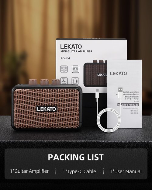 LEKATO Mini Electric Guitar Amplifier, Dual Speakers 5W, Rechargeable Guitar Amp Bluetooth with Clean Overdrive Effects, Headphone Jack, Retro Portable Small Amp for Practice