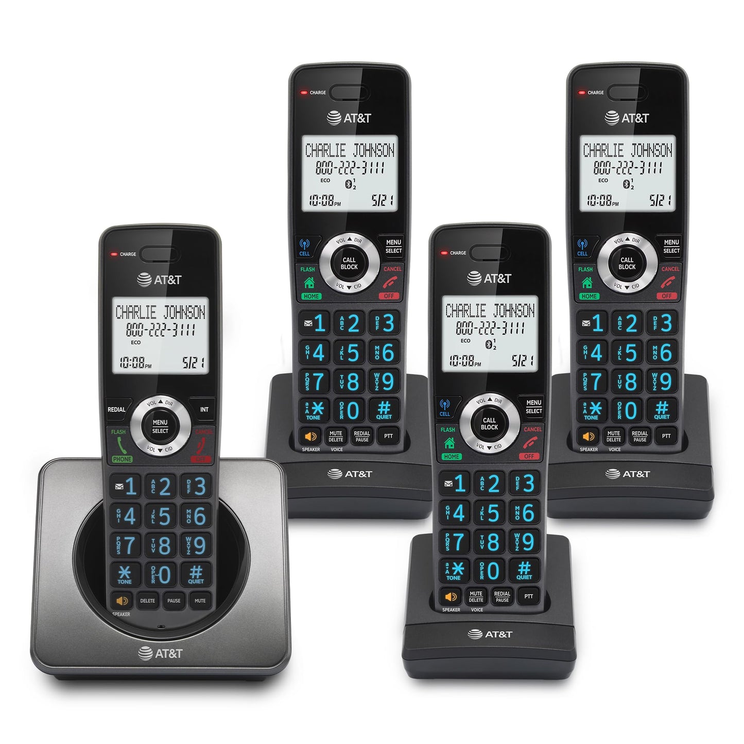 AT&T GL2101-4 DECT 6.0 4-Handset Cordless Phone, Graphite & Black
