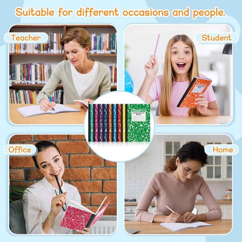 Fainne 50 Pack Composition Notebooks Bulk - 8.3" x 5.5" Colored Marble Cover Journal Books 200 Pages-100 Sheets A5 College Ruled Composition Note Books for Students Home School Office