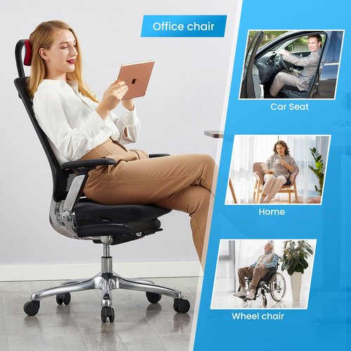 AIHOMED Office Chair Cushion - Breathable Pressure Relief Seat Cushion with Hours Sitting on Gaming/Car/Wheelchair, Extra-Dense Air Fiber for Orthopedic Coccyx, Sciatica & Hip Support (Black)