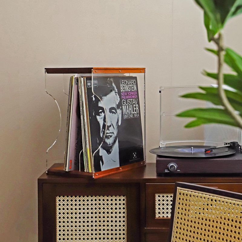 Vinyl Record Storage Holder,Stacks up to 30 Albums, Solid Wood & Clear Acrylic,Canbe stack,Premium Display, Simple and Contemporary Concept Design for 12” Records LP, DVDs, or CDs (black walnut, 3)