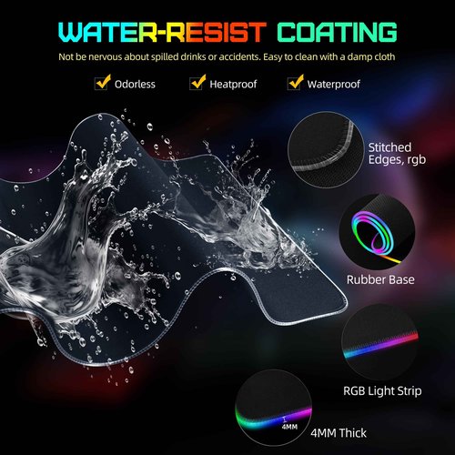 Mouse Pad with Wireless Charging, RGB Gaming Mousepad, Large Desk Mat with Ultra-Smooth Surface, Non-Slip Mouse Mat, Waterproof Computer Keyboard Pad with 18W QC Power Adapter, 800x400x4MM, Black