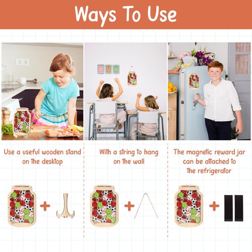 Personalized Magnetic Reward Jar for Kids, Star Jar Reward System for Classroom Board, Fridge Magnet, Wooden Classroom Incentive Jar for Teacher, Home Chore Chart Positive Behavior Training (Sport)