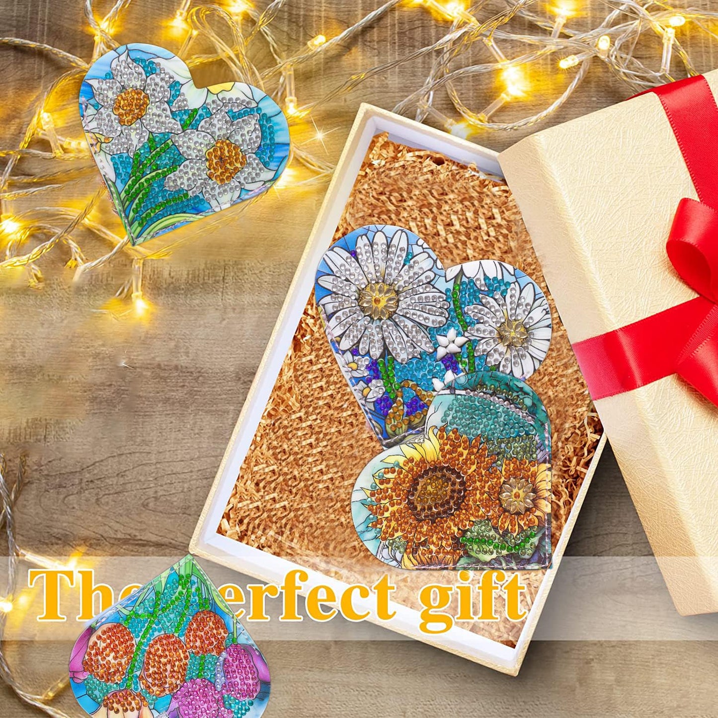 LINGFANG 4 Pcs Diamond Painting Bookmark, DIY Corner Book Makers for Adults Book Lovers, Diamond Dot Art Beginners, Small Diamond Art Kits, Paint by Art Crafts Gift for Women Girls (Heart Flower)