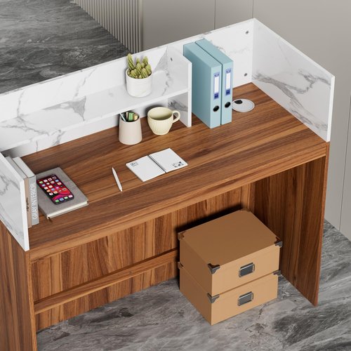 UEV Modern Reception Desk with Counter, Front Desk Reception Room Table with Cable Grommet, Marble Top Front & Led Lights, Retail Counter for Beauty Salon, Checkout, Home Office