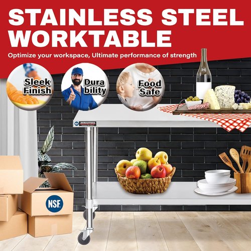 DuraSteel 24x48 NSF Stainless Steel Cart - Heavy Duty Rolling Kitchen Prep Table with Undershelf | Ideal for Restaurants, Garages, and BBQs
