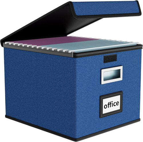 Huolewa File Organizer Box - Collapsible Document Storage with Lid | Royal Blue, Fits Letter Size Folders