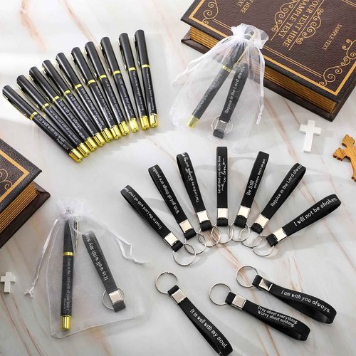 Spakon 50 Sets Father's Day Gifts for Church Christian Pens Silicone Bible Verse Keychains Bulk for Men Inspirational Scripture Metal Pen Religious Gifts for Sunday School Teacher Men Party Supplies