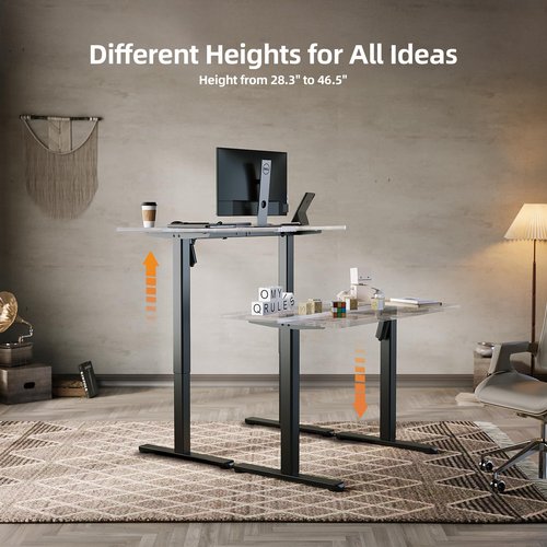 Claiks Standing Desk Frame, Electric Stand Up Desk Legs Frame Workstation Up to 63",T-Shaped Adjustable Standing Computer Desk for Home and Office, (Black Frame only)
