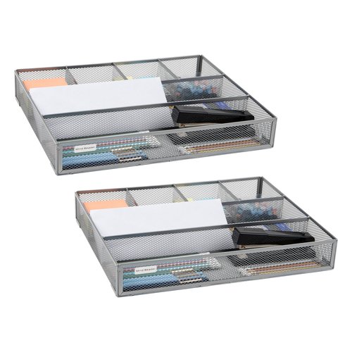 Mind Reader Drawer Organizer, Desk Org, Utensil Organizer, Office, Kitchen, Metal Mesh, Set of 2, Silver