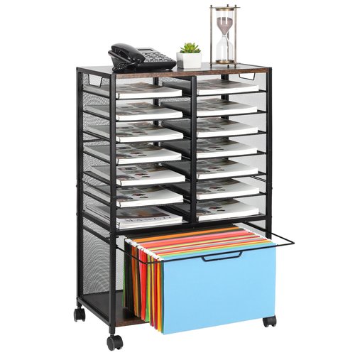 Solinxe File Organizer, Rolling File Cart Cabinet with Hanging Folders Rack, Mobile Mesh Paper Tray Storage Shelf, Utility Rack Cart for Home School Office, Black