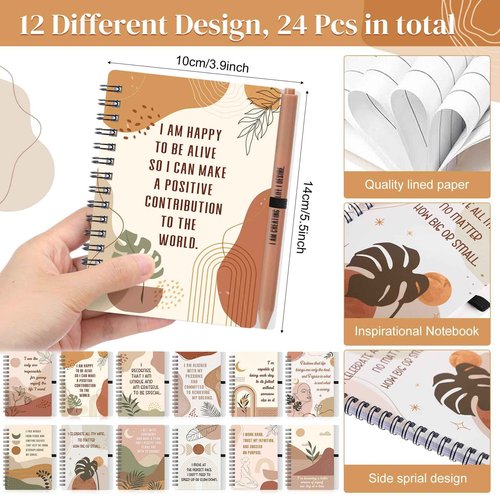 Kosiz 48 Pcs/24 Set Positive Affirmation Gifts Gratitude Spiral Notebooks with Pens Motivational Encouragement Notepads Daily Affirmations Journal for Women Christmas Holiday Gifts (Rainbow)