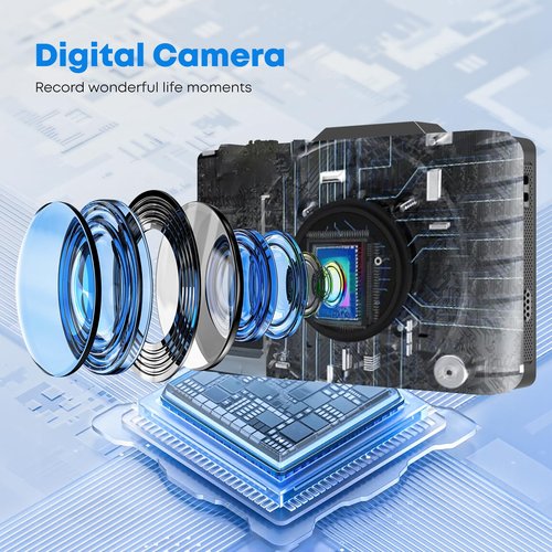 Digital Camera, FHD 4K Vlogging Camera, with 128GB Card, 16X Zoom Anti Shake Date Stamp,Portable Compact Point and Shoot Digital Camera for Teens Adult Beginner with 128GB Card(Black)