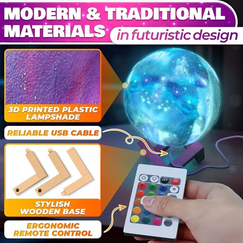 LED Galaxy Lamp - 16 Colors & 4 Modes | Mesmerizing 3D Moon Light with Touch & Remote Control, USB Charging