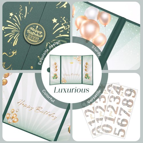 TIACABO Green Gold Birthday Party Decorations,18" x 12" Creative Birthday Decorations Guest Sign in Book Alternative, for Men and Women of All Ages, Happy Birthday Party Supplies