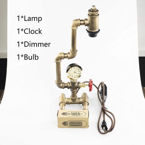 Y-Nut Steampunk Lamp with Dimmer, Dimmable Loft Style Industrial Vintage Antique Style Light with Bulb, Clock with Iron Piping Desk Lamp, Retro Desk Lamp LL-029