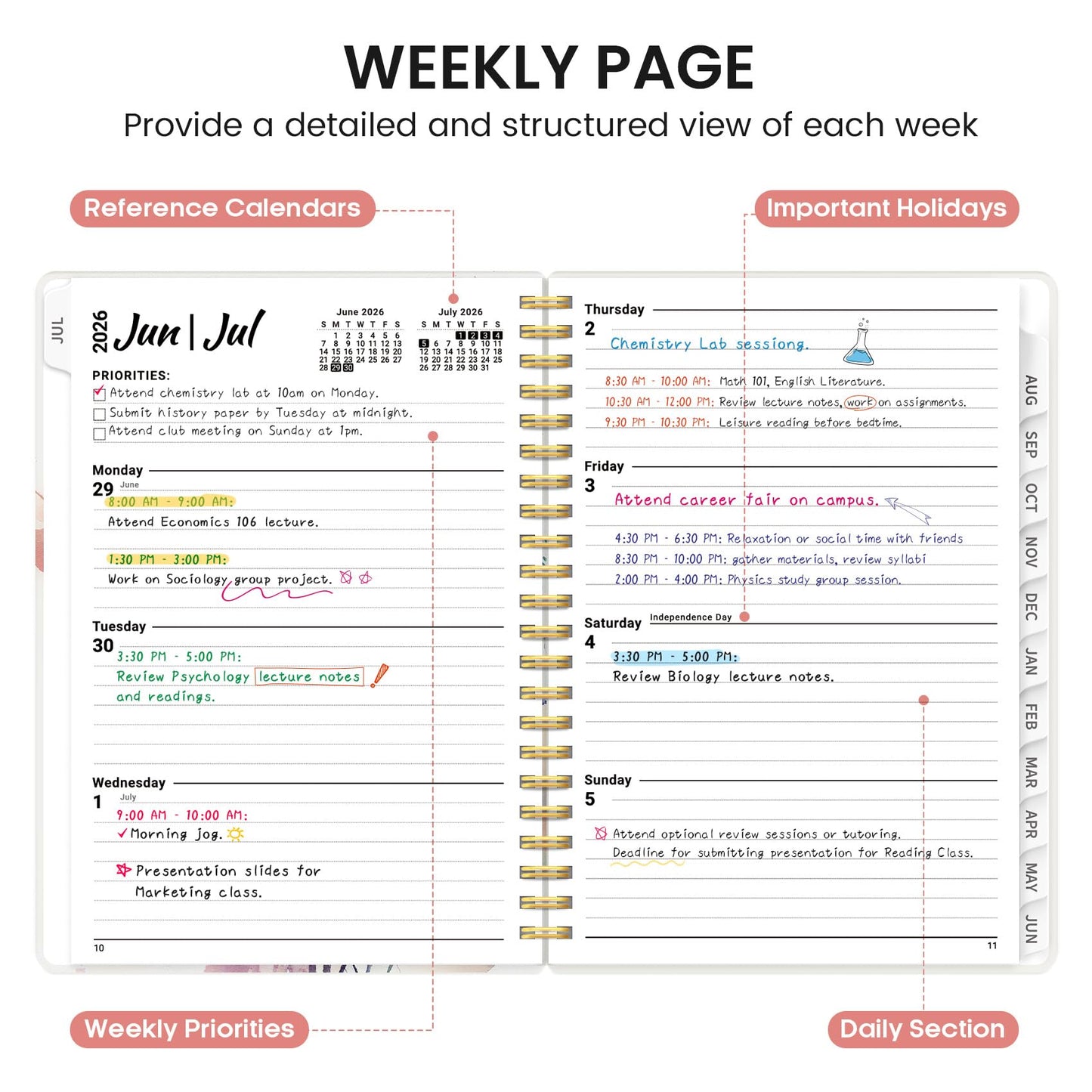 Planner 2026-2027, Academic Monthly and Weekly Calendar Planner for Women, July 2026 - June 2027, Hardcover Pretty Agenda Planner Book with Tabs, Spiral Daily Organizer for School Office Home Supplies, 8.5" x 11" - Painted Bloom