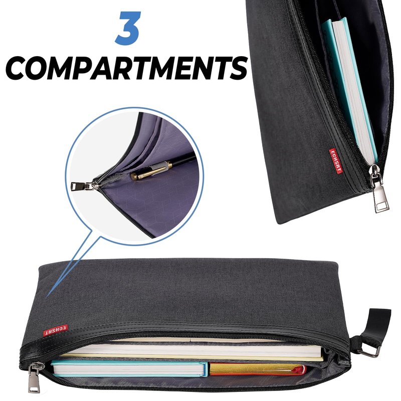 ECHSRT File Folder Document Organizer for Travel, Document Bag Zipper Pouch for Men & Women Black