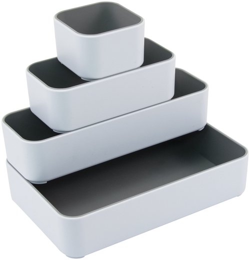 Advantus Fusion Stacking Bins, 4 Compartments, Plastic, 12.1 x 9.1 x 2.2, White/Gray, 4 Pieces