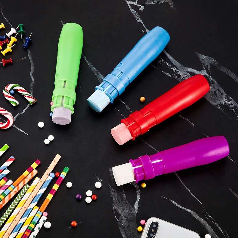 Outus 10 Pieces Sidewalk Chalk Holders Railroad Chalk Holder Jumbo Plastic Adjustable Clip for Kids Teachers Students Back to School Office Classroom (Blue,Red,Green,Purple)