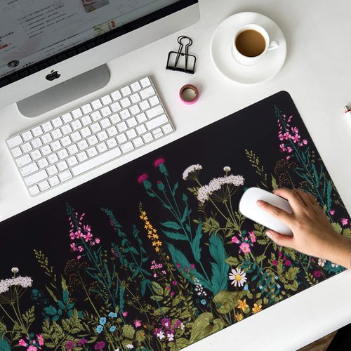 iCasso Desk Mat, Big Desk Pad, XXL Extended Gaming Mouse Pad, Large Mouse Pad for Desk Rubber Base Mousepad with Stitched Edges, Keyboard Mouse Mat for Work, Game, Office, Home - Weeds