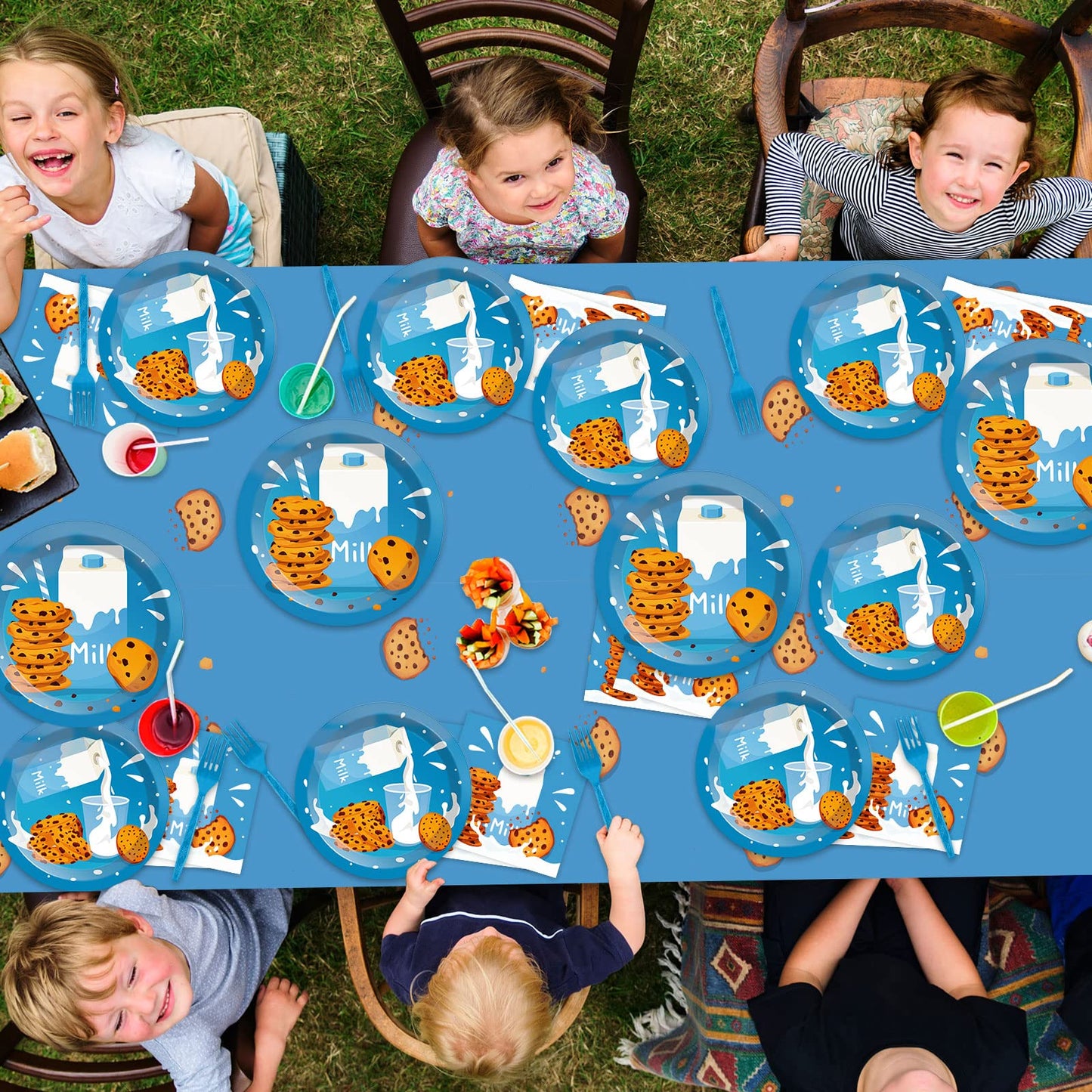 Qyeahkj Milk and Cookies Party Supplies Tableware Kit for 25 Guests Milk and Cookies Birthday Party Paper Plates Napkins Tablecloths Decorations Favors for Baby Showers Weddings