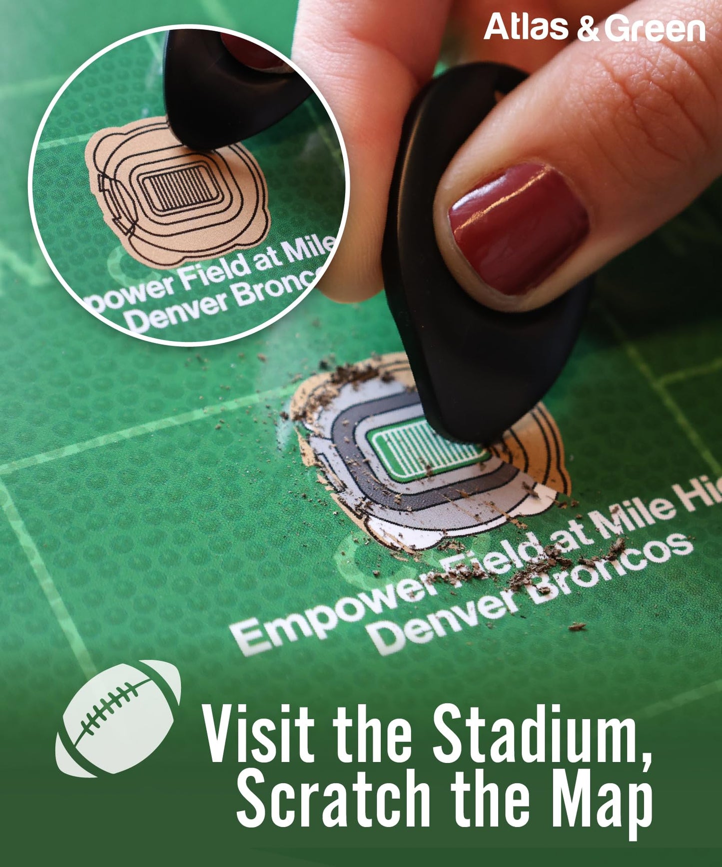 Atlas & Green US Football Stadiums of America Scratch Off Map. Pro Football Satdiums Scratch Off Poster. Large A2 Stadiums Wall art. A2 Sports Poster With Gift Tube