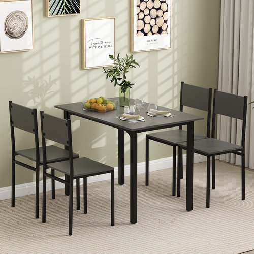 GOFLAME 5-Piece Dining Table Set, Industrial Kitchen Table and Chairs for 4 with Backrest and Metal Frame, Rectangular Space-Saving Dinette Set for Dining Room, Apartment, Small Space, Grey