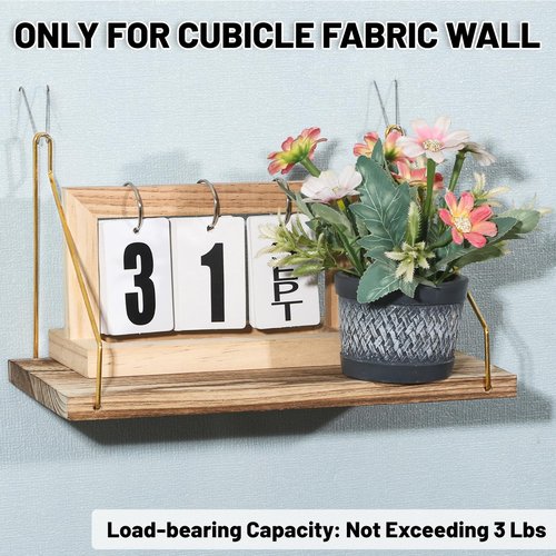 2-Pack Cubicle Shelf For Fabric Walls With Hooks：12x6.0in Wooden Cubicle Shelf Hanging Silver Bracket Use For Office Cubicle Accessories Office Stylish Ations Cubicle Decorations For Women Desk