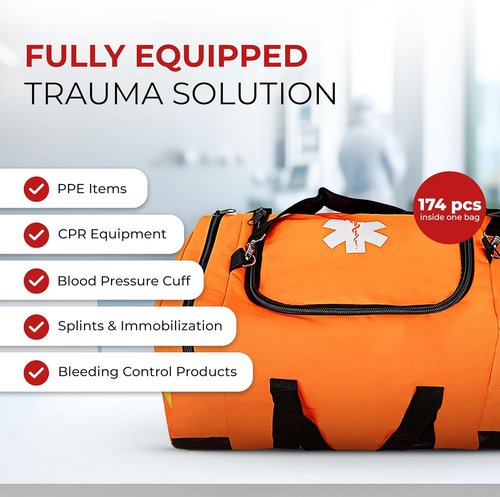 EMT Trauma Bag by [Brand Name] - Fully Stocked First Aid Kit with Tourniquet, CPR Mask & Shears | Orange