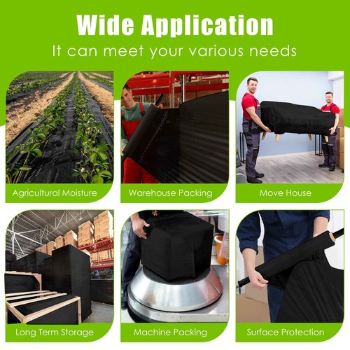 Cosy Family Plastic Wrap Stretch Film Roll - 1000ft 60 Gauge Industrial Strength 15 inch Wide Plastic Wrap Roll with Handles for Pallet Wrapping Shipping Moving - Black, Pack of 2