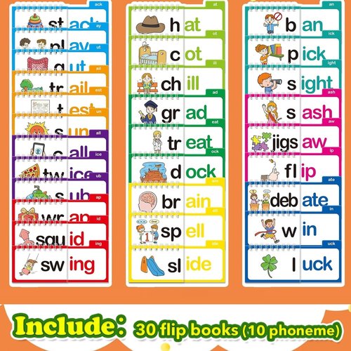 30 Read and Rhyme Flip Books, Word Family Build Book, Word Families & Learn to Read Phonics Flash Cards -ABC Vocabulary Flash Cards,Kindergarten Sight Words Flash Card