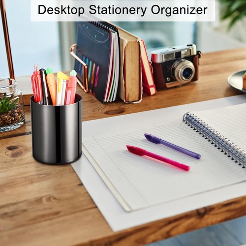 Tofun 2 Pack Black Pen Holder for Desk, 304 Stainless Steel Pen Organizer for Desk, Pencil Holder,Pencil Cup,Pen Cup,Desktop Stationery Organizer