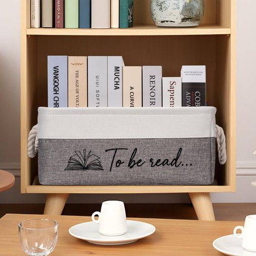 EraGleeVibe Book Storage Basket TBR Book Lover Gifts to Be Read Organizer Bin with Handles Bookworm Gift for Student Teacher Home Classroom Reading Decorative Box Bookish Accessories (Grey)