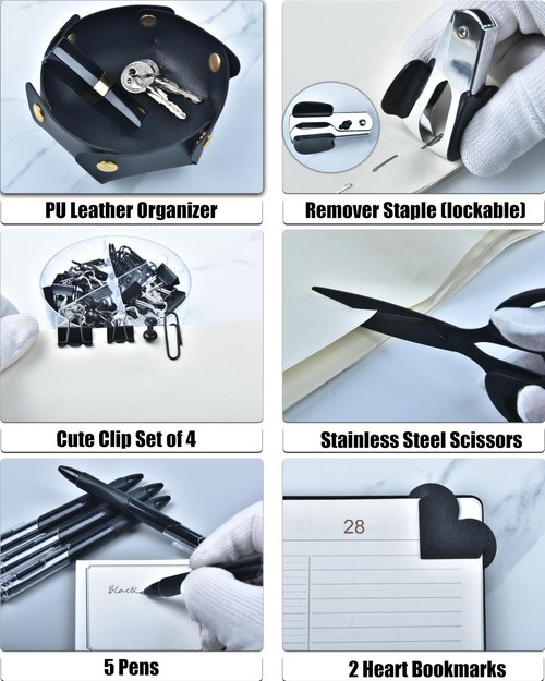 Black Desk Accessories, Office Supplies 360°Pen Holder Desk Organizers, With Tape Dispenser, Stapler, Staple Remover, Ect, Elevate Your Workspace With Sleek Black Sophistication, Back to School