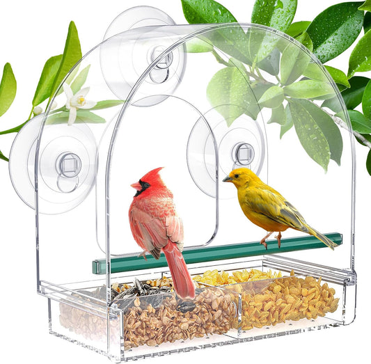 SUNALLY Window Bird Feeder - Clear Outdoor Feeder with Strong Suction Cups | Perfect for Hummingbirds, Orioles, and Finches