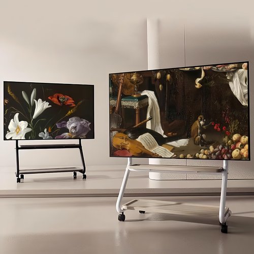 Easel Rolling TV Stand Mobile TV Cart with Wheels for 32"-75" TVs, Heavy Duty Floor TV Stand with 2-Tier Storage Shelf and Hole Platform, TV Mount Stand for Living Room, Bedroom, Holds Up to 110lbs