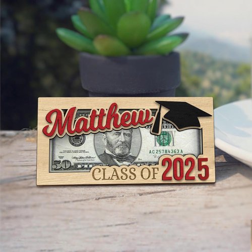Personalized Graduation Money Holder – Custom Name Wooden Cash Gift Box for Class of 2025, Senior Gift for Him or Her, Card Alternative for High School or College Graduate Celebration (‎GMH 01)